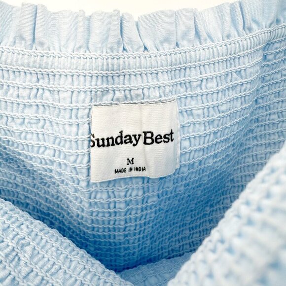 Aritzia Sunday Best Hadley Puff Sleeve Smocked Babydoll Dress Blue Women's M - Picture 6 of 9